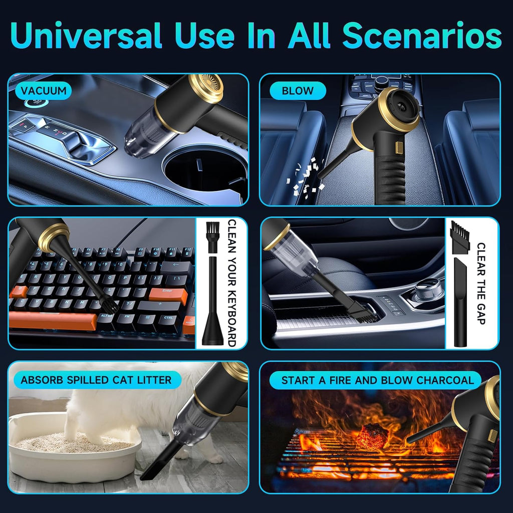 Car Vacuum Portable Cordless - 21000PA High Power Car Cleaning Kit, 4 in 1 Multifunctional Mini Vacuum Cleaner, Air Duster for Car, Home, Office to Remove Sand, Dust, Gifts for Lover Family