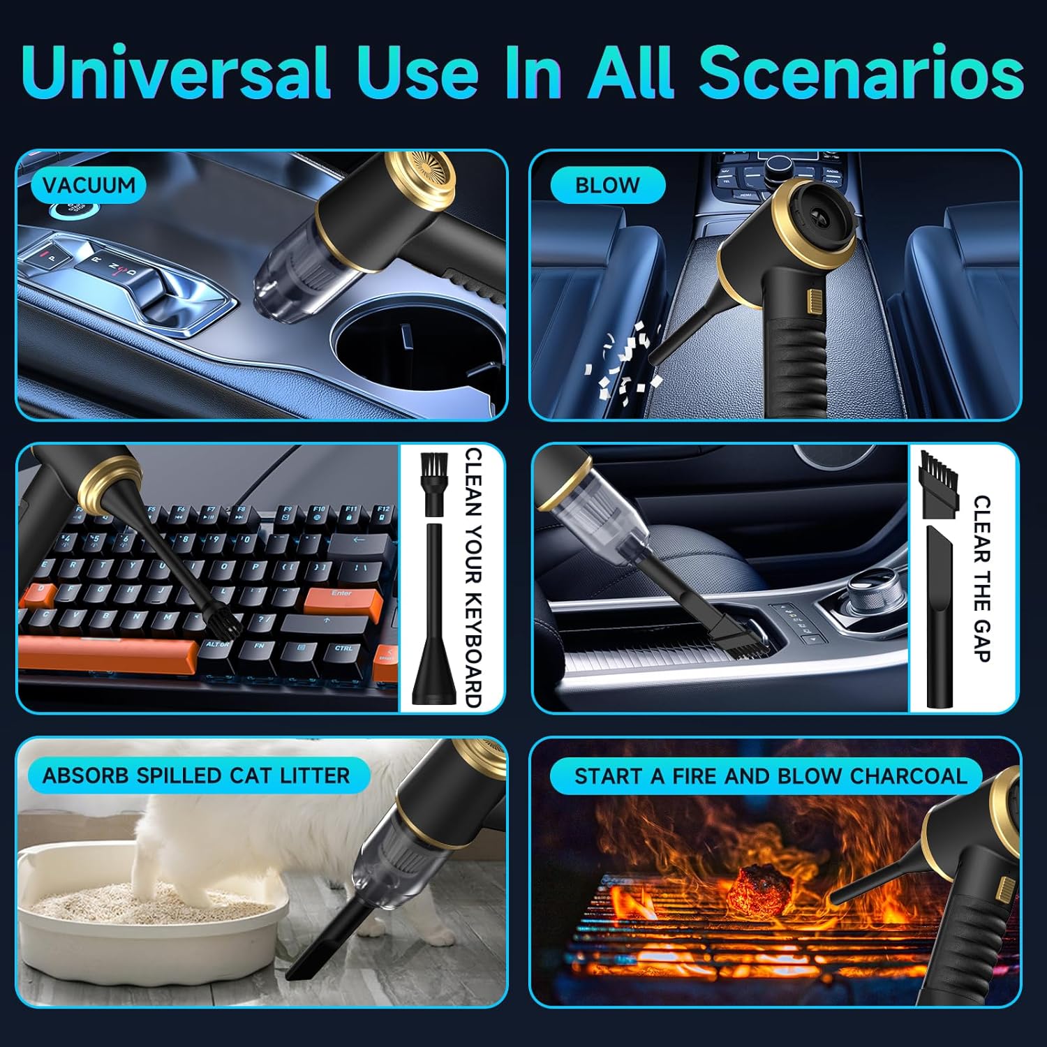 Car Vacuum Portable Cordless - 21000PA High Power Car Cleaning Kit, 4 in 1 Multifunctional Mini Vacuum Cleaner, Air Duster for Car, Home, Office to Remove Sand, Dust, Gifts for Lover Family