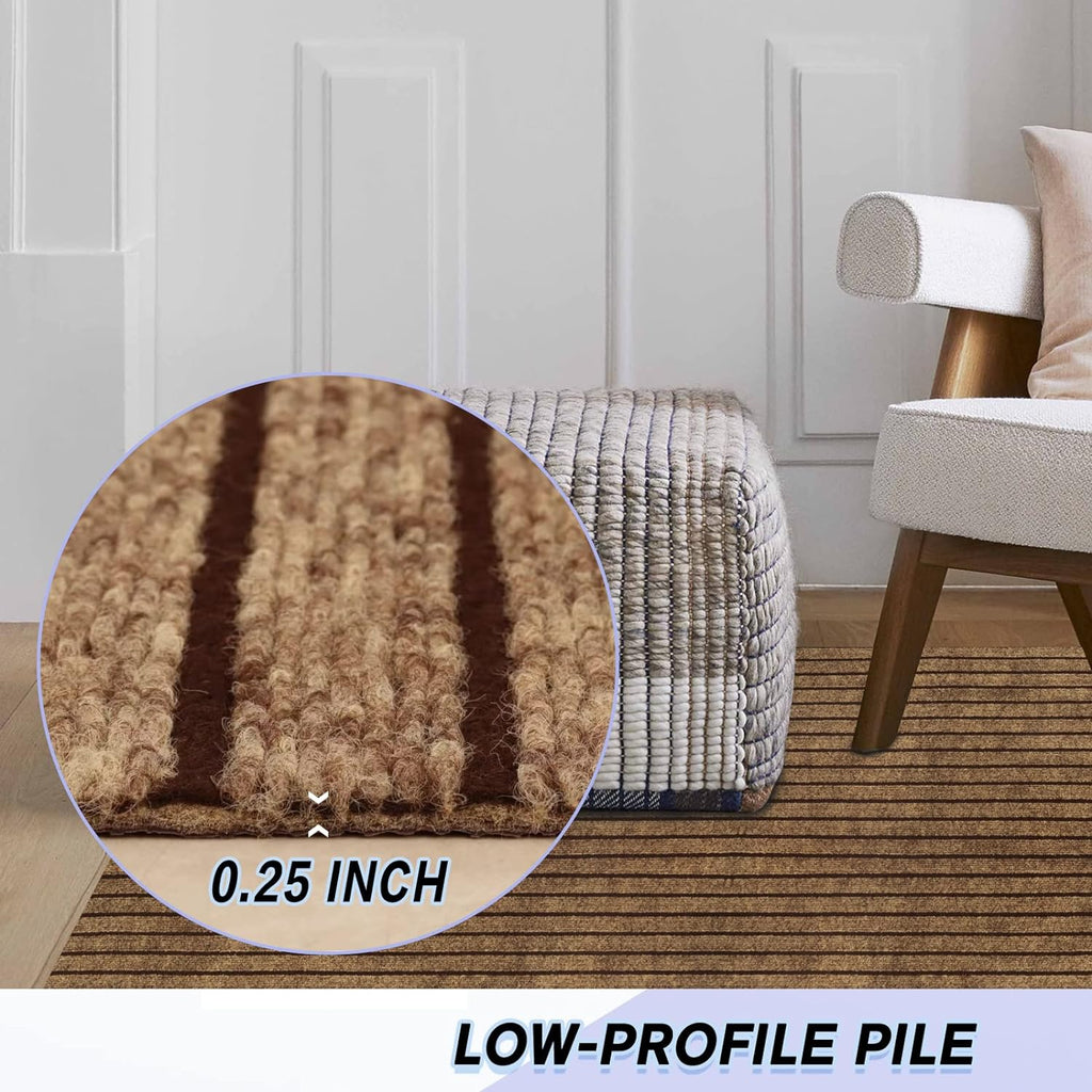 Custom Size Backed Non-Slip Area Rugs Runner, Easy Clean, Waterproof Runner Rugs for Hallway Entryway, Kitchen, Laundry, 4FT x 22FT, Brown Stripe