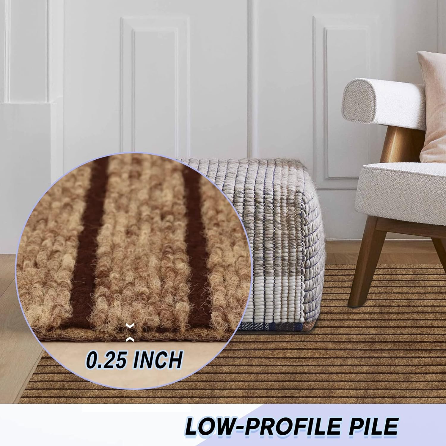 Custom Size Backed Non-Slip Area Rugs Runner, Easy Clean, Waterproof Runner Rugs for Hallway Entryway, Kitchen, Laundry, 4FT x 17FT, Brown Stripe