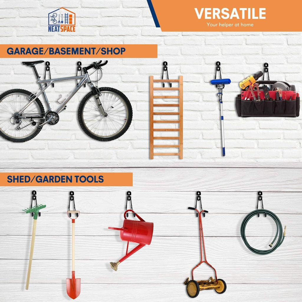 Garage Storage Hooks - 7.5 Inch Long Wall Mount Hanger, Garage Organizer Heavy Duty Utility Hooks for Ladder, Ski, Chairs, Garden Tool, Bulk Items