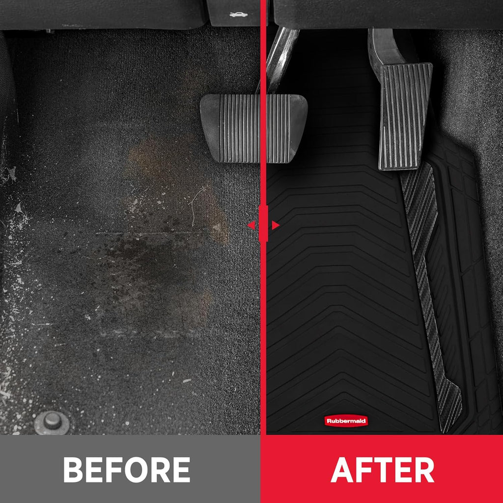 Rubbermaid Car Floor Mat, Heavy Duty All-Weather Car Mats Full Set with Dual-Tone Black Aluminum Inserts – Universal Fit, Anti-Slip Backing, Trim-to-Fit for Most SUV, Sedan, Van