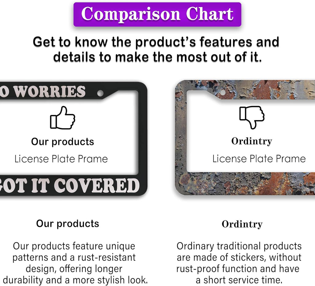 License Plate Frames Black and White License Plate Frame No Worries, God’s Got It Covered Universal Aluminum Car Accessory 2 Pack with Screw Covers Set