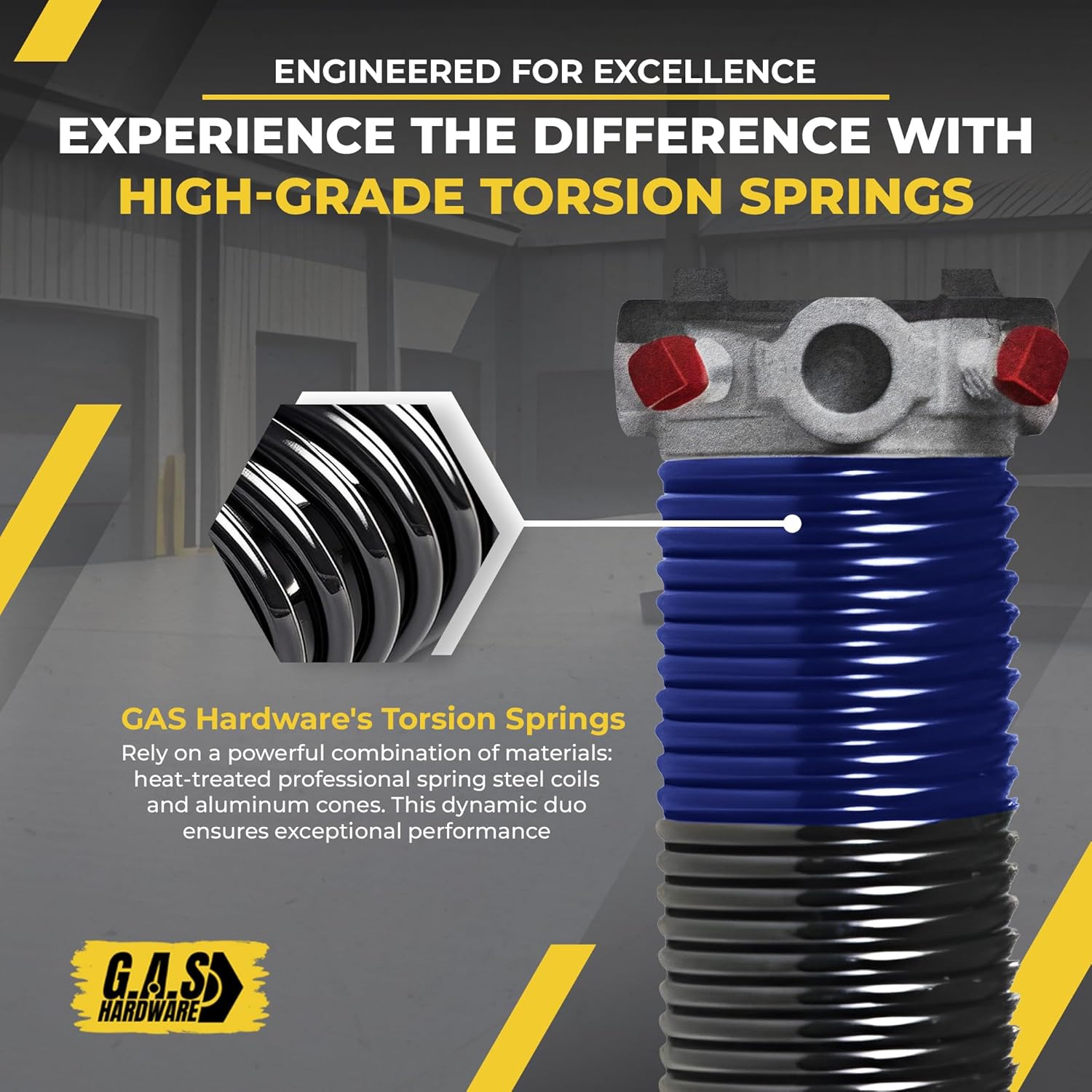 Garage Door Torsion Spring 262x1.75x37 Includes 1” Steel Bearing, Non-Slip Gloves, and Winding Bars for Left Side of Garage Door Precision E-Coating 5-Year Warranty Min. 30,000 Cycles (Red Cone)