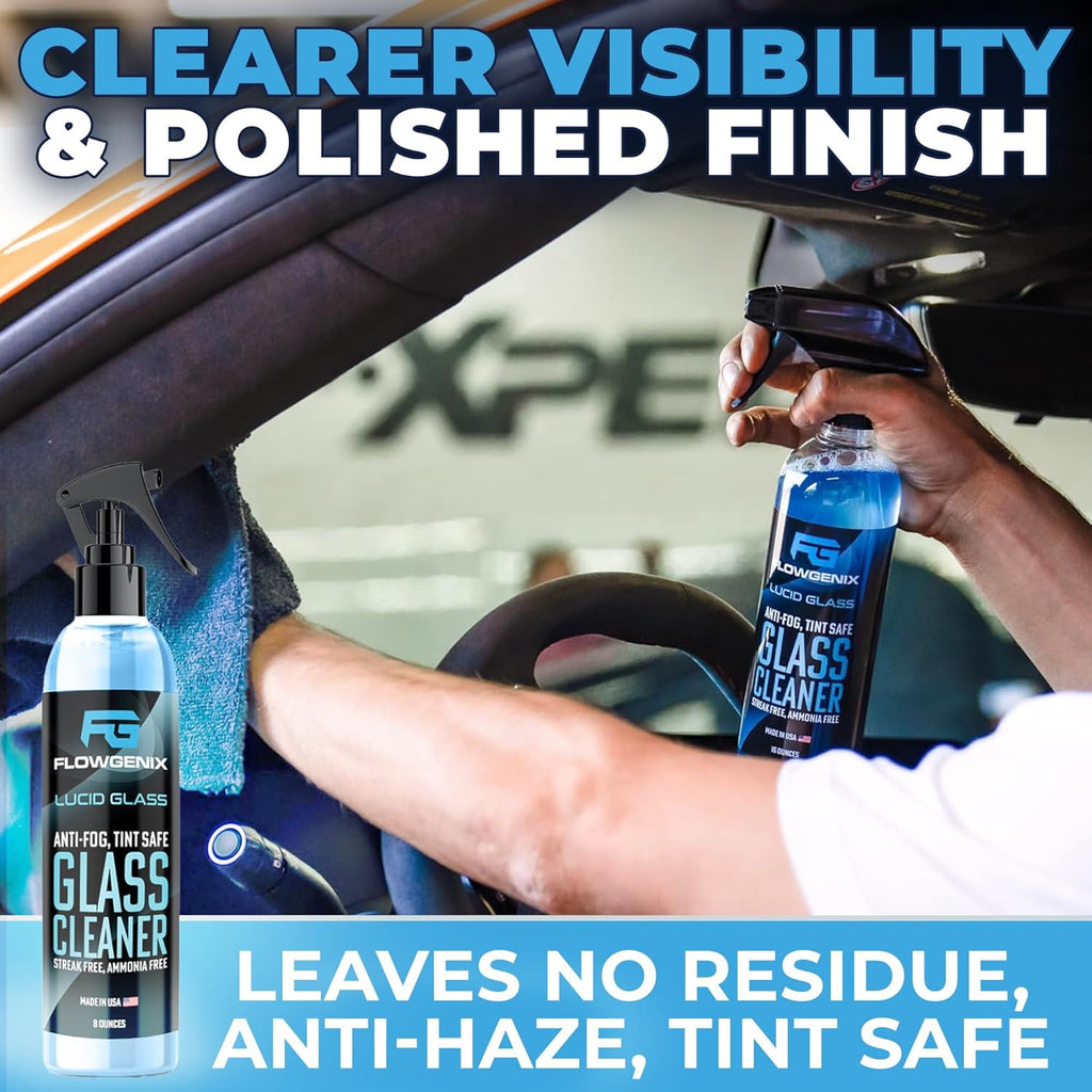 Window and Glass Cleaner Streak Free for Cars - Ammonia Free, Tinted Window Safe, Auto Glass Cleaner for Windows, Mirrors, Navigation Screens; Car, Truck, SUV and Home Use