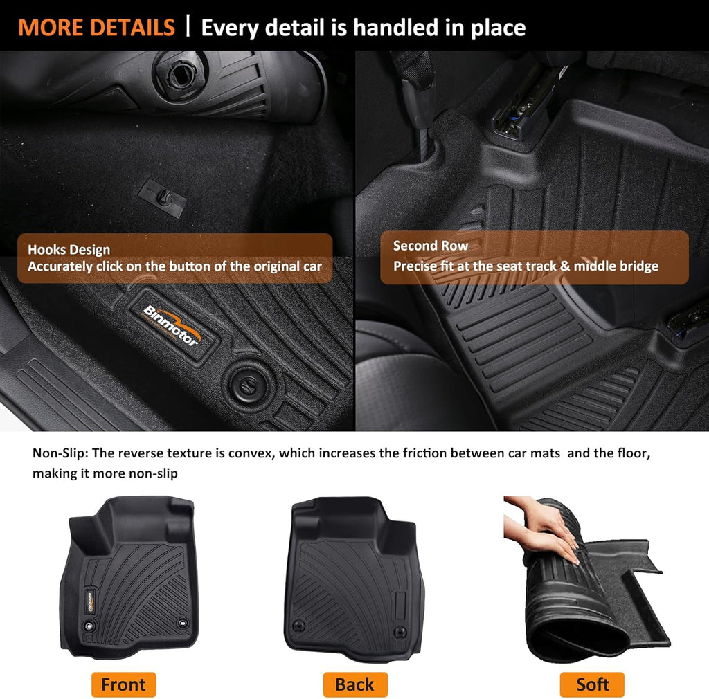 Binmotor-All Weather Car Floor Mats for Kia K5 2021-2025(Only FWD) 丨EX丨LX丨LXS丨GT丨GT-Line, 1st & 2nd Row, Thick Car Floor Liners Custom Fit for 2020-2025 Sonata