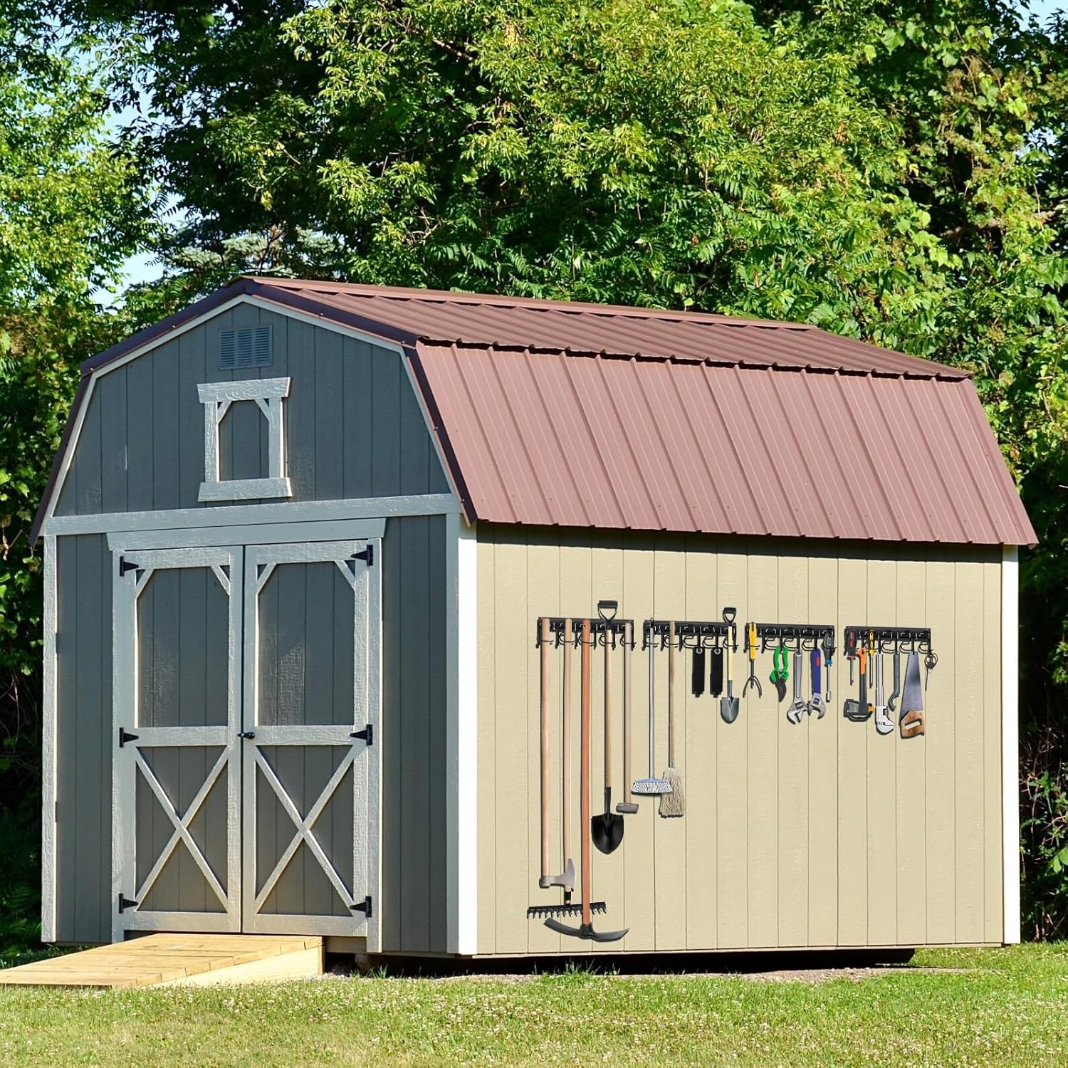 LEYU Metal Garage Tool Organizer Wall Mount, 2 Pack Garden Tool Organizer With Extension Cord Straps, Garage Organization Hooks and Hangers for Shed, Yard Storage, Wall Holder for Hanging Broom Mop