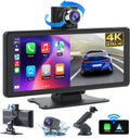Wireless Car Stereo Carplay Screen with 4K Dash Cam, 8.1'' Portable 2K Touch Screen with 1080P Backup Camera, GPS Navigation for Car Play, Android Auto, Voice Control, Mirror Link, DVR, Bluetooth