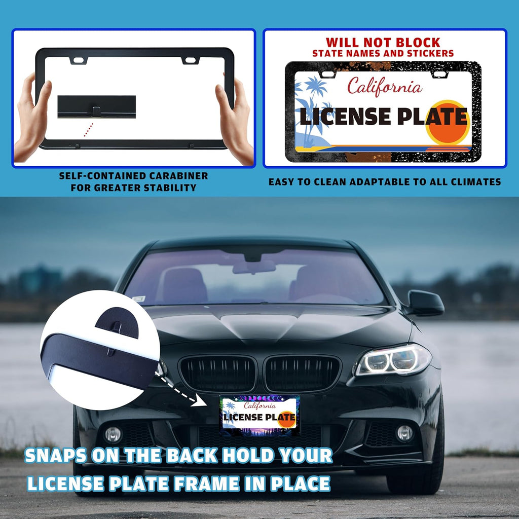 Moon Phases Aurora Forest License Plate Frame Night Sky Stainless Steel License Plate Holder for Front or Rear Car Tags Funny for Car Decoration Accessories with Screws 6.3 X 12.2 in for Women Men