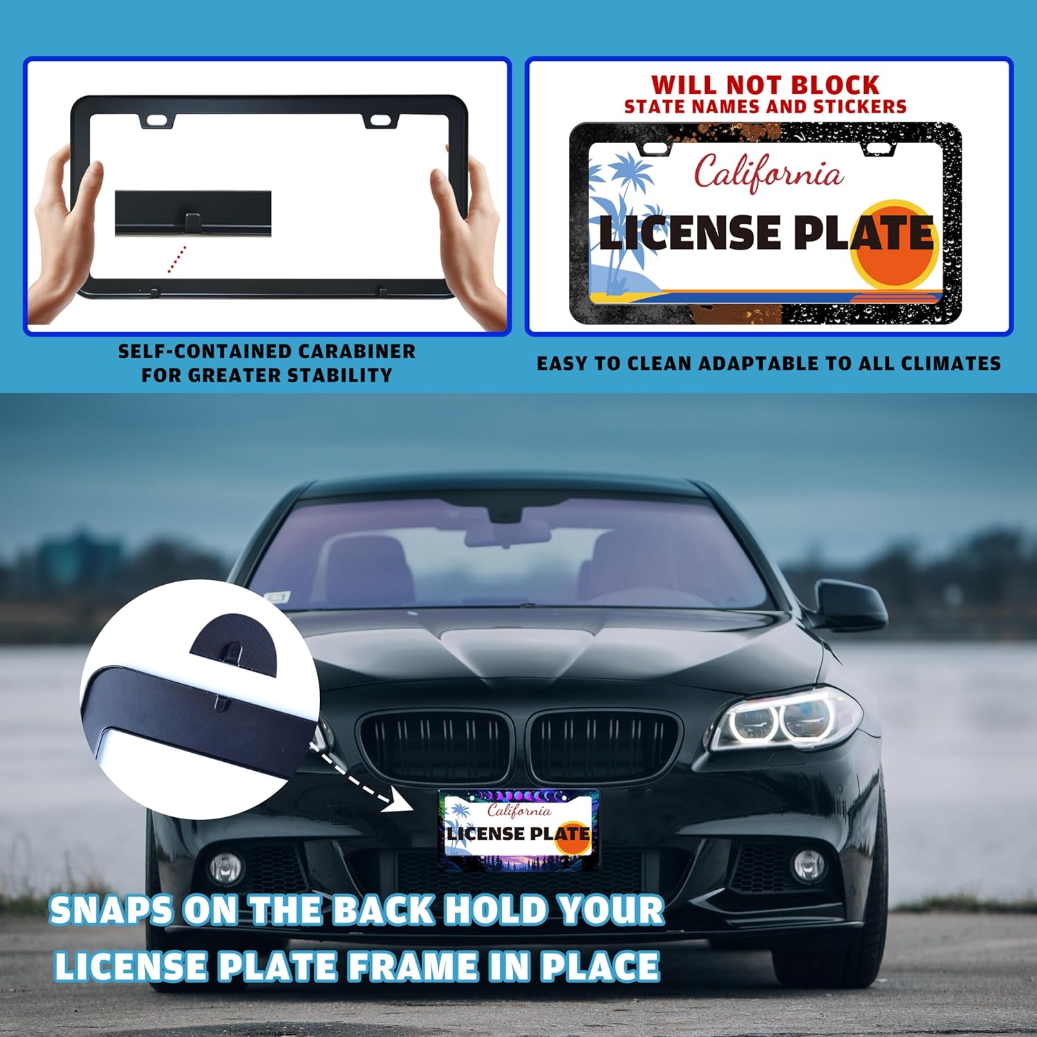 Moon Phases Aurora Forest License Plate Frame Night Sky Stainless Steel License Plate Holder for Front or Rear Car Tags Funny for Car Decoration Accessories with Screws 6.3 X 12.2 in for Women Men