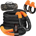 Kinetic Recovery Tow Rope: 1.26" x 30ft 55000LBS Snatch Strap with Soft Shackles Heavy Duty Offroad Towing Straps Kit for Trucks SUV UTV ATV Tractor Car Jeep - Black