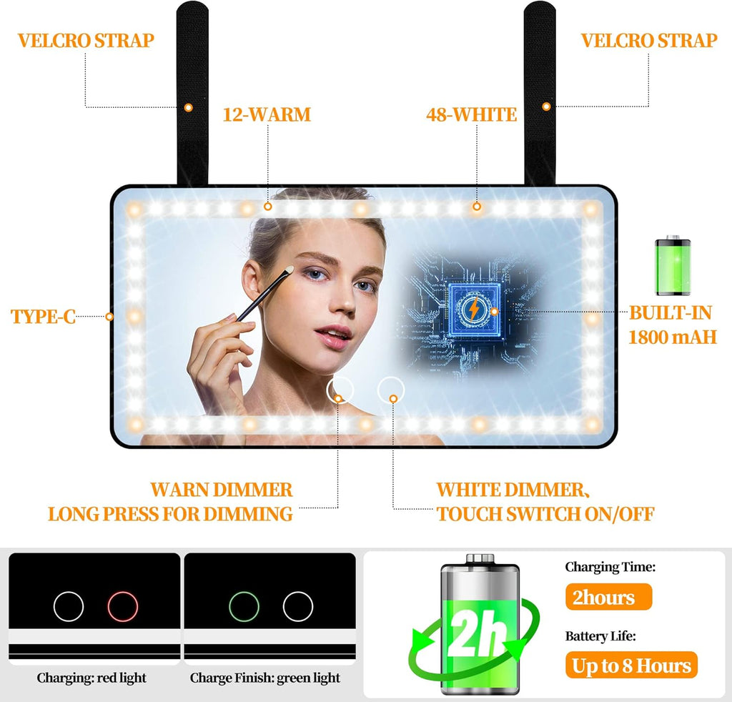 Car Sun Visor Vanity Mirror with Lights, 2 Pcs Rechargeable Car Makeup Mirror Accessories, Birthday Gifts for Women Girl, 3 Light Modes, Dimmable Touch Led Screen, Universal for Car Truck