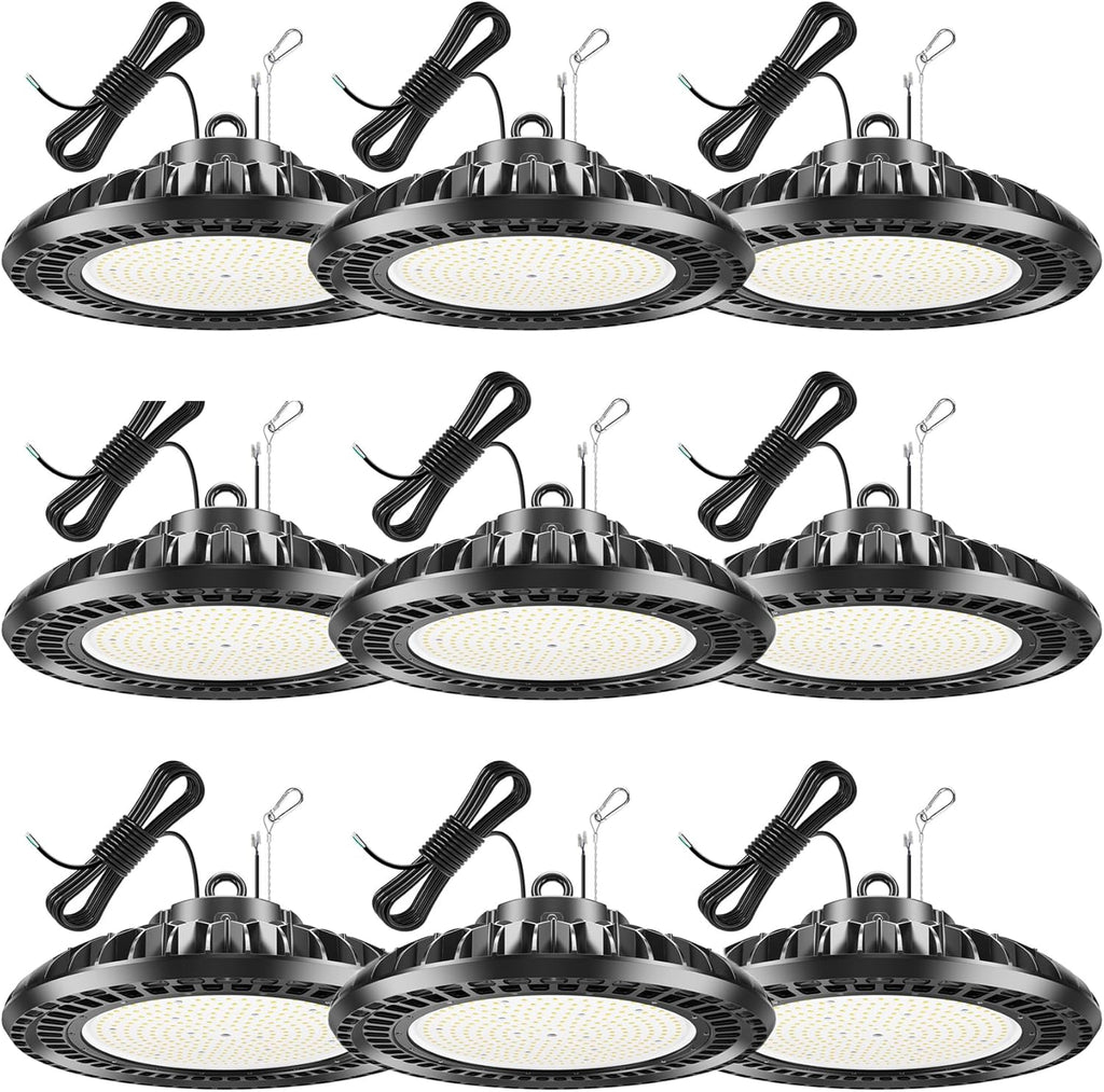 9 Pack 500W LED High Bay Light 72,500LM DLC ETL Listed Industrial Grade UFO Light Dimmable IP65 Waterproof 5000K Commercial Bay Lighting for Warehouse Garage Factory 110V 120V