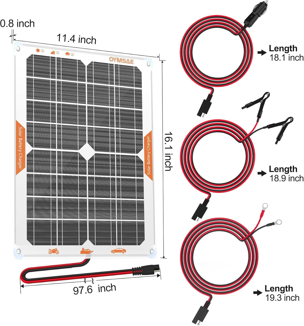 OYMSAE 20W 12V Solar Panel Battery Charger Portable Waterproof Power Trickle Battery Charger & Maintainer for Car Boat Automotive RV with Cigarette Lighter Plug & Wiring Clip