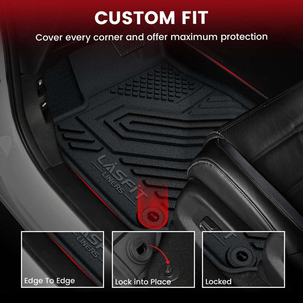 LASFIT Floor Mats for Honda Ridgeline 2025 2024 2023-2017 Crew Cab, All Weather Protection TPE Non-Slip Custom Fit Automotive Accessories Floor Liners 1st & 2nd Row, Black