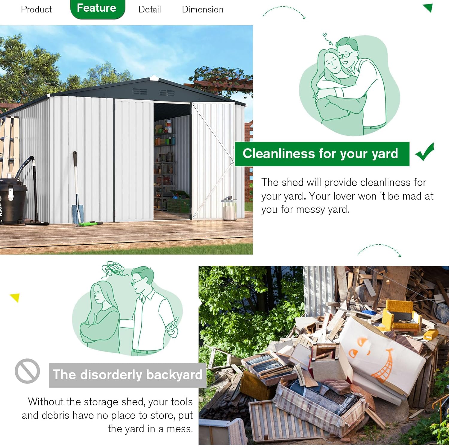 AECOJOY Shed 12' x 10' Storage Shed Large, Sheds & Outdoor Storage Clearance 10x12 Sheds with Lockable Doors, Utility and Tool Storage Shed for Garden, Backyard, Patio, Outside use in White