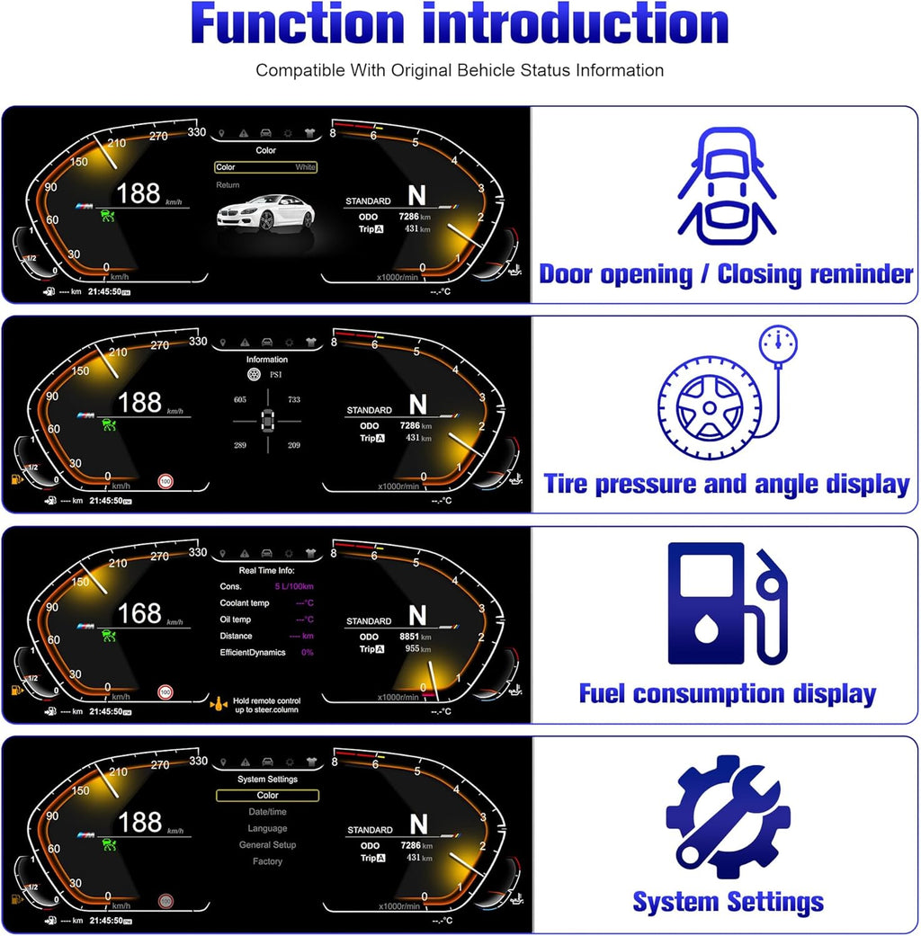 Speedometer Instrument for BMW F11 F18 2010-2017，12.3 inch Linux System Original Modern Car Odometer Information Head up Display Digital Cluster Electronic Gauge Dashboard Screen