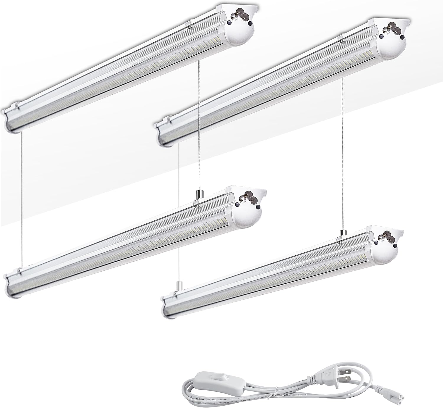 4Pack 4FT LED Shop Light Garage Lights,50W 6000K 7500LM White Light,Hanging/Surface Mount,Plug and Play,Linkable T8 LED Shop Lights,Commercial Bay Lighting for Warehouse Workshop Basement