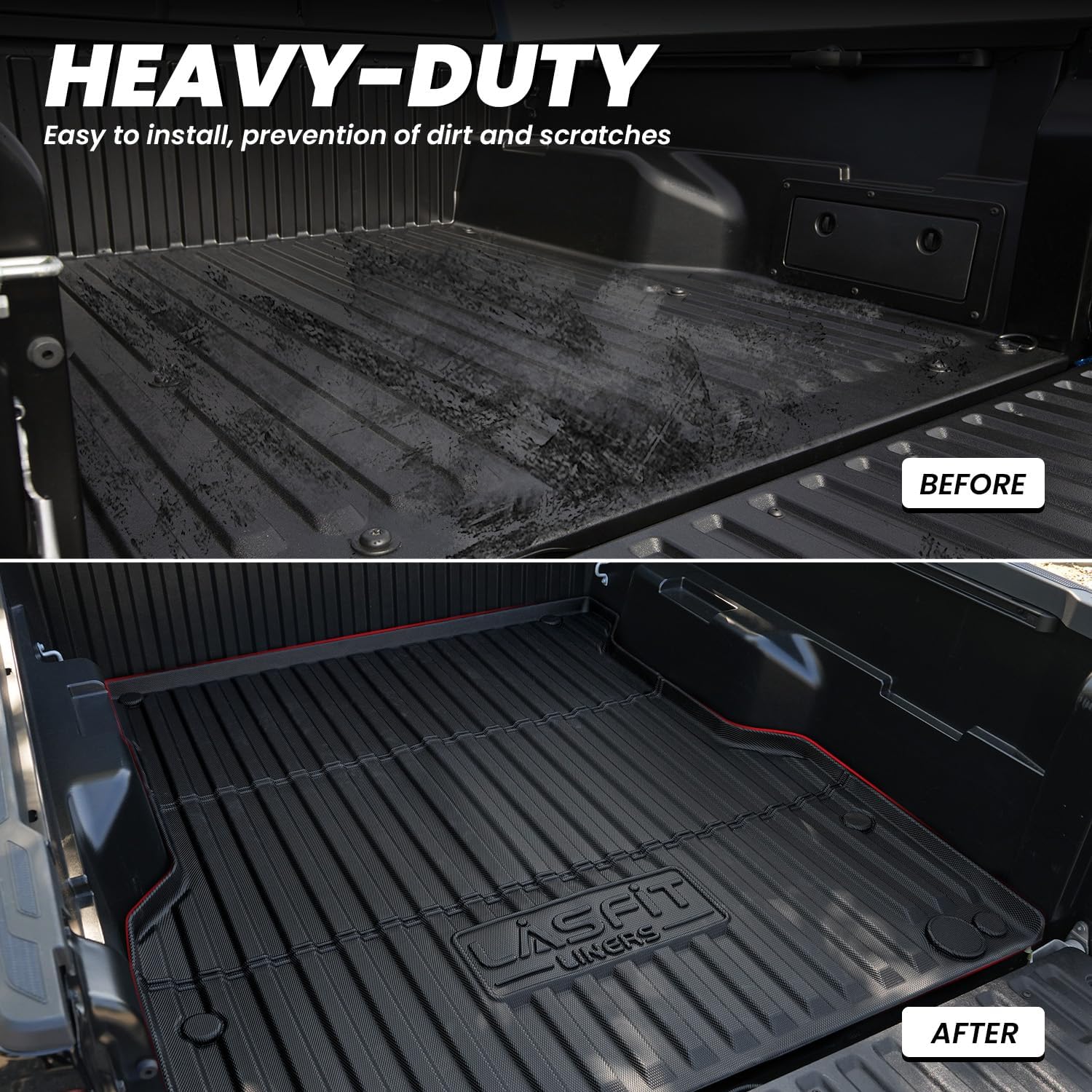 LASFIT Bed Mat for Toyota Tacoma 2024 2025 Truck Bed (6ft,6'Bed), All Weather 6 ft Car Bed Liner for Toyota Tacoma Accessories, TPE Trunk Mat&Cargo Liner, Black