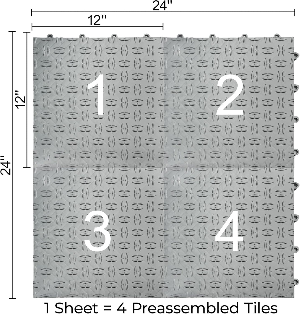 Big Floors GarageTrac Diamond, Interlocking Non-Slip Garage Flooring Tile, Durable, Modular, Heavy-Duty Copolymer, Easy Install (Alloy, 12 Pack of 12 x 12" Tiles)