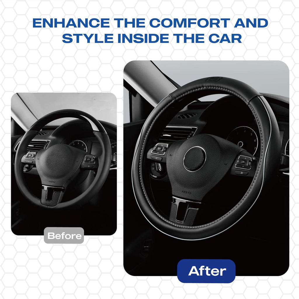 Skechers Memory Foam Steering Wheel Cover,Piping Microfiber Leather Steering Wheel Cover Sporty Universal Fit 14" 1/2-15" Car Wheel Protector for Men Women Fit Suvs,Vans,Sedans,Car,Trucks,Gray