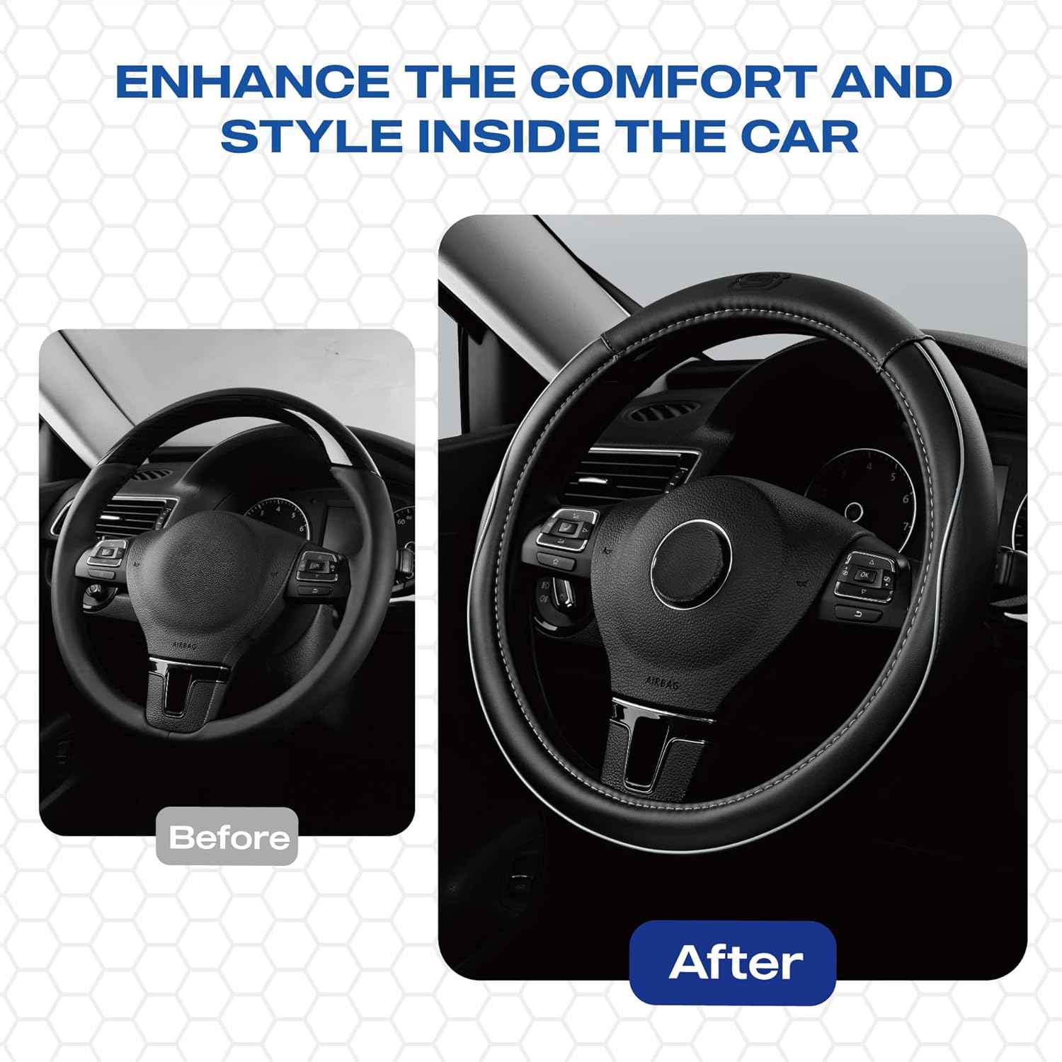 Skechers Memory Foam Steering Wheel Cover,Piping Microfiber Leather Steering Wheel Cover Sporty Universal Fit 14" 1/2-15" Car Wheel Protector for Men Women Fit Suvs,Vans,Sedans,Car,Trucks,Gray