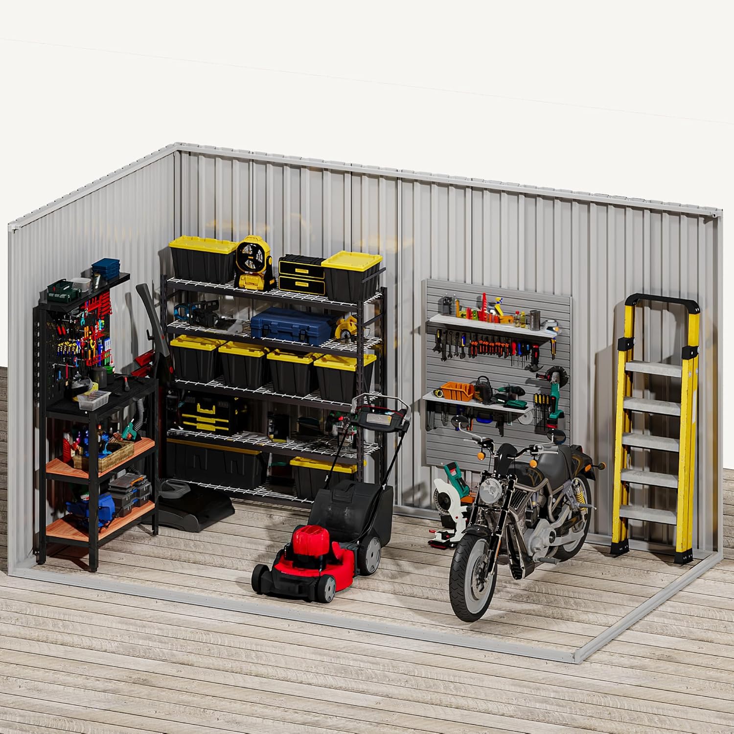 DWVO Storage Shed 9x6 FT for Bicycle Functional Metal Tool Shelter Garden Storage Unit with Airflow Windows, Secure Entry Lock, Water-Resistant Waste Enclosure for Outdoor Patio Garden (Dark Dray)