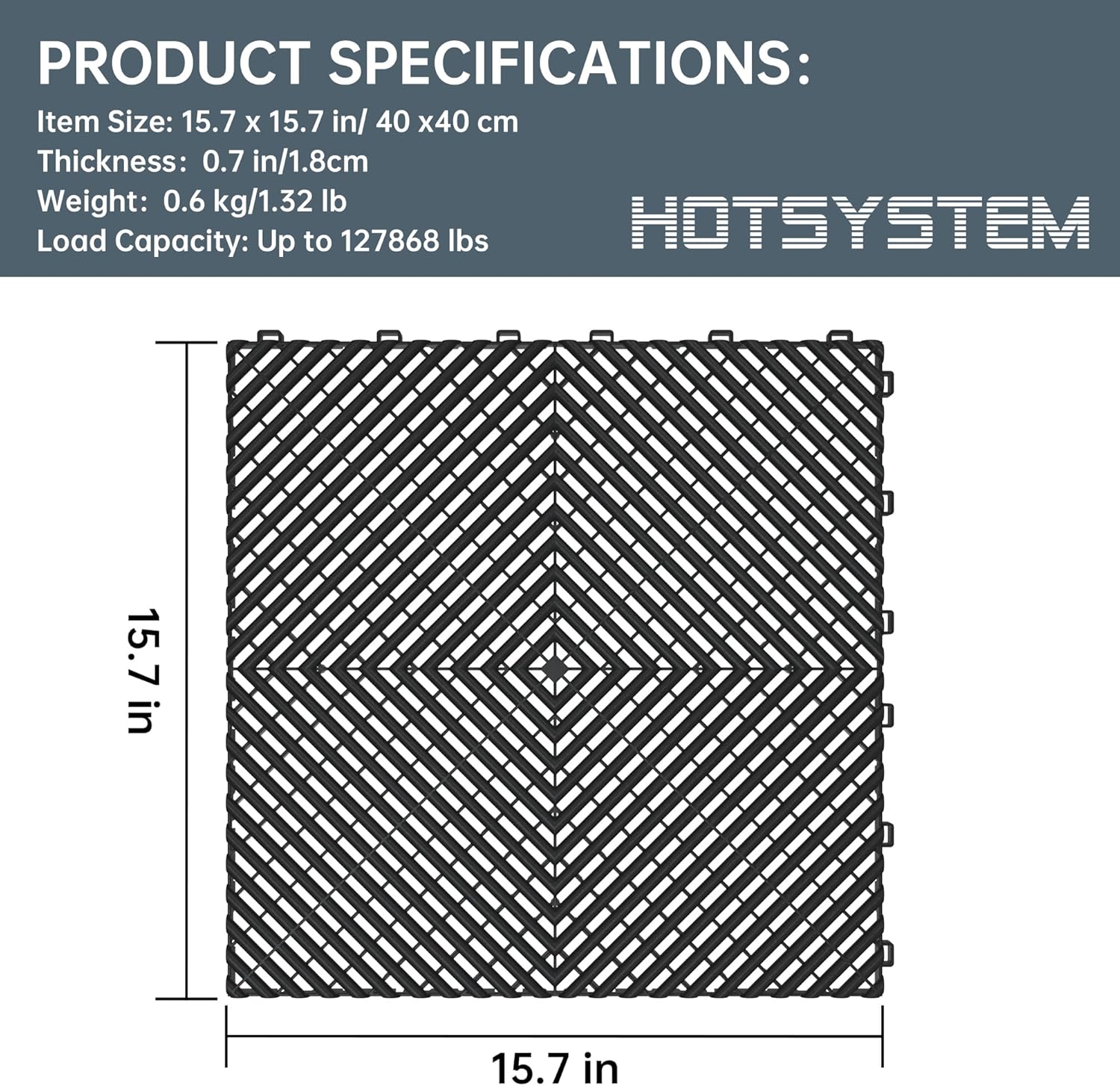 Multifunctional Interlocking Modular Garage Floor Tiles, Non-Slip Interlocking Polypropylene Floor Tiles, 15.7'' x 15.7'' x 0.7''(Thickness) Flooring Tile(40 Pack), Black