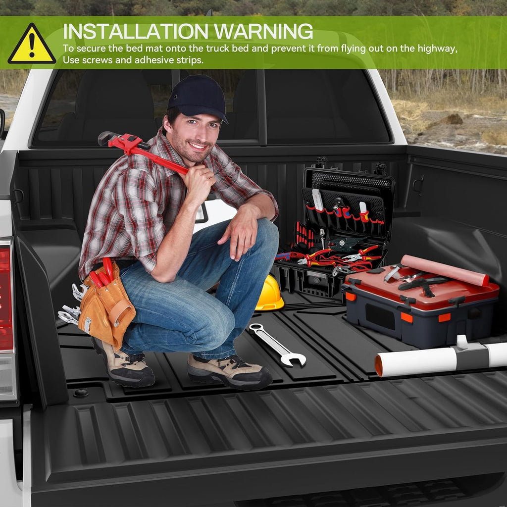 AUTOSAVER88 5.8FT Truck Bed Mat Fit for Chevrolet Silverado/GMC Sierra 1500 2019-2025, All Weather Protection TPE Heavy Duty Pickup Cargo Mat for Chevy Silverado Bed Liner Accessories, Black
