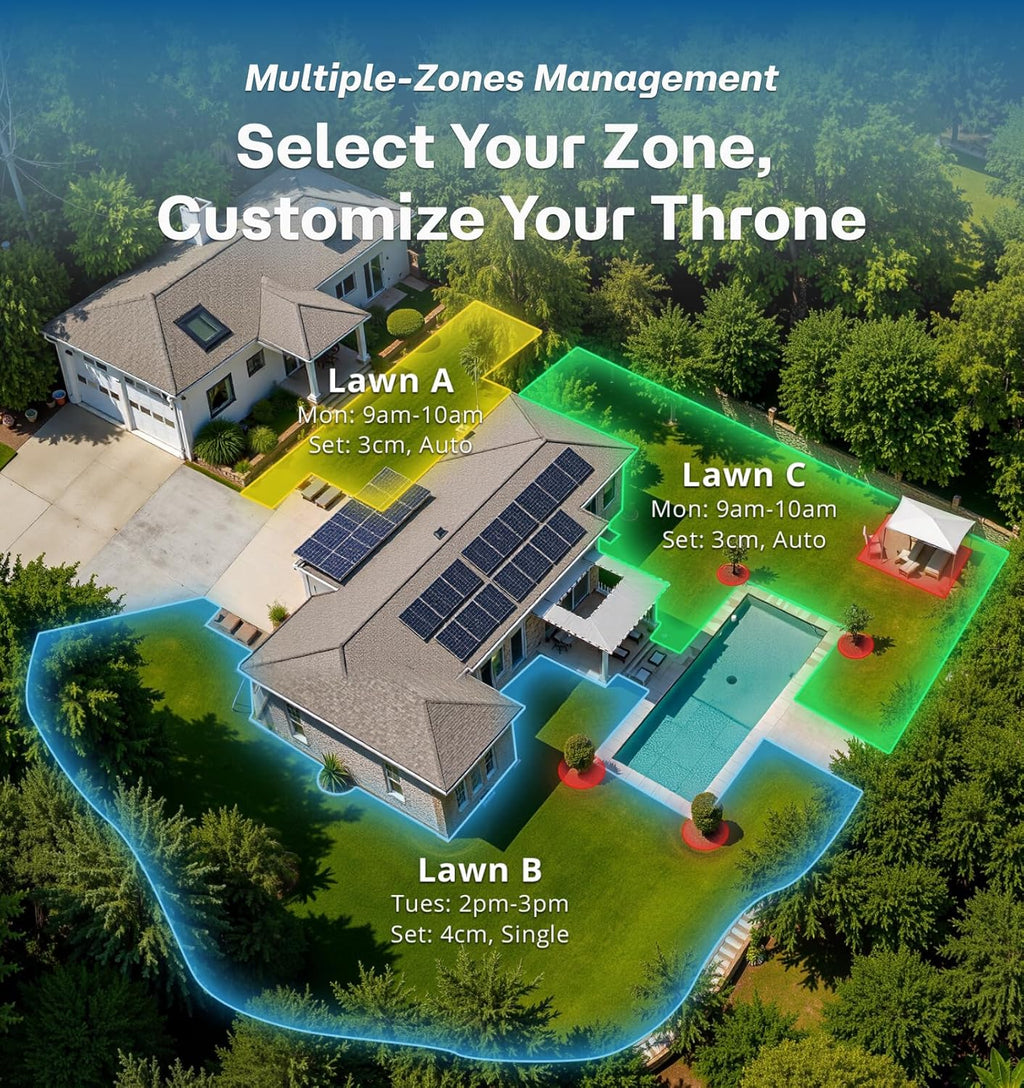 Robot Lawn Mower No Wire T1200Pro 2025 with L-Shape Wall Mount Rod, Automatic Robot Mower, Ride-on Edge Mowing, Multiple Zones Management, AI Obstacle Avoidance, for Lawn Up to 0.37 Acre