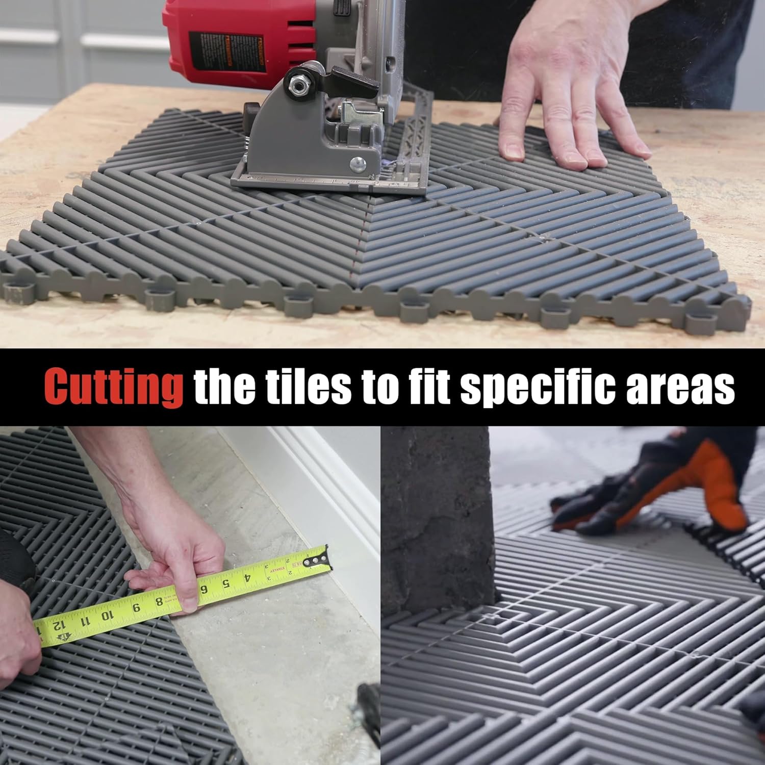 50PCS|15.7"x15.7" Garage Flooring Tiles, Non-Slip Interlocking Plastic Garage Floor Mat, Garage Organization & Garage Storage, Vented Pattern(Grey)