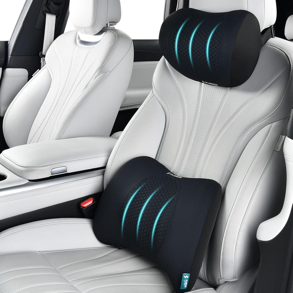 FLORICH Lumbar Support with Car headrest Back Pillow for Chair Headrest Pillow with Gel Memory Foam Massage Point Lumbar Support (Black)
