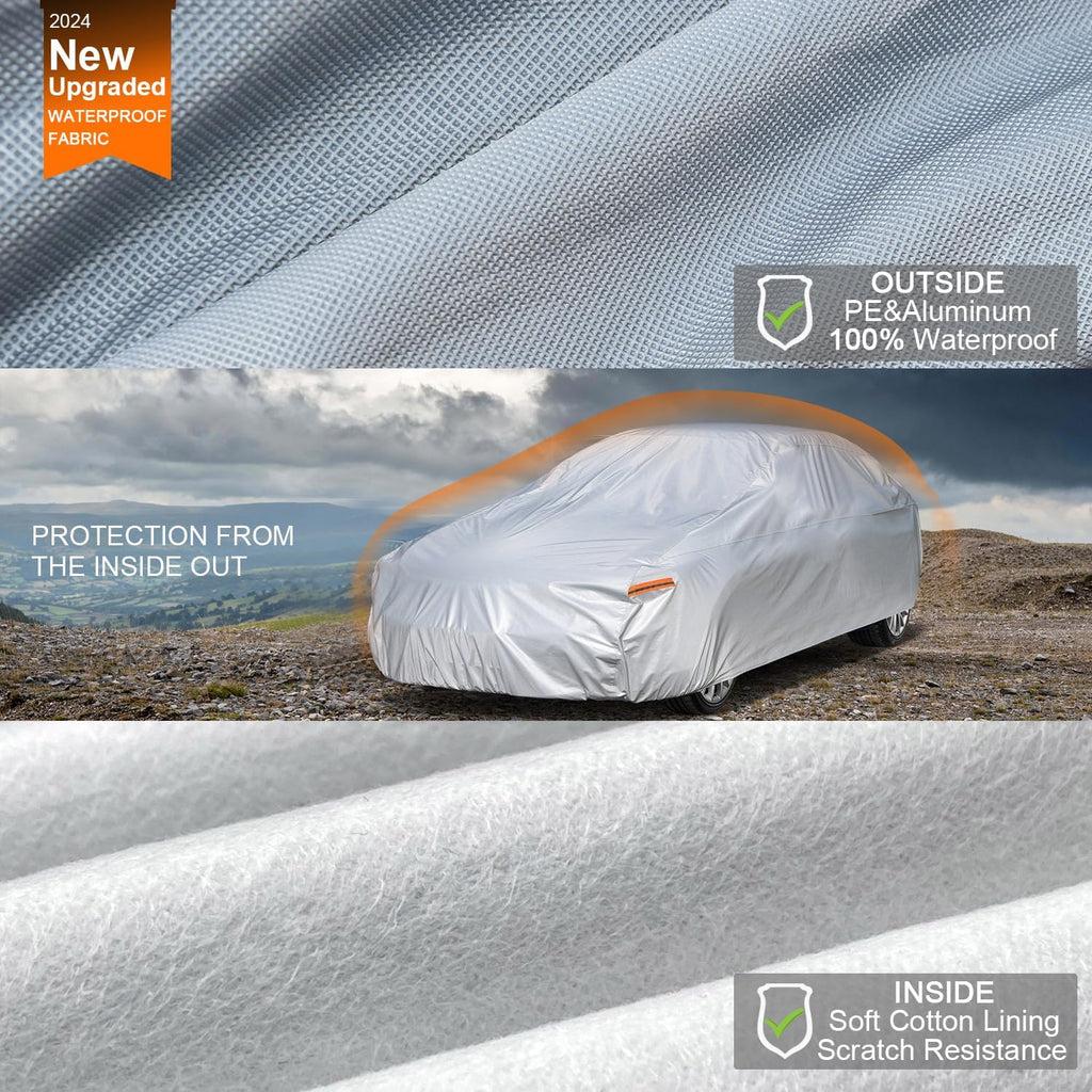 Kayme 6 Layers Car Cover Waterproof All Weather for Automobiles, Outdoor Full Cover Rain Sun UV Protection, Universal Fit for Nissan Versa/350Z/370Z, Porsche 718 Cayman, Dodge Viper (Up to 177 inch)