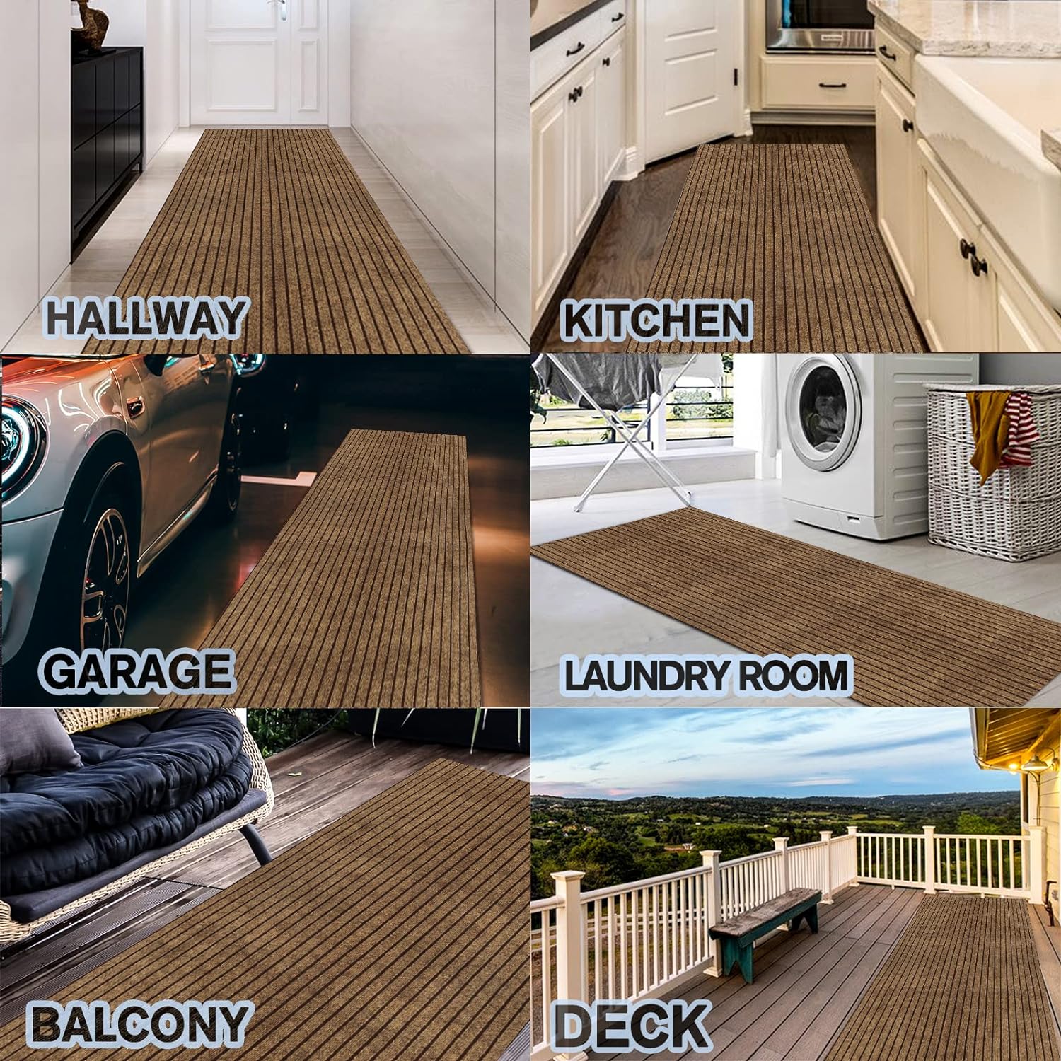 Custom Size Backed Non-Slip Area Rugs Runner, Easy Clean, Waterproof Runner Rugs for Hallway Entryway, Kitchen, Laundry, 4FT x 5FT, Brown Stripe