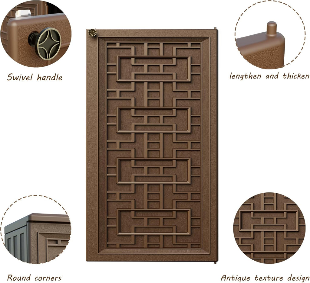 Indoor Outdoor Storage Cabinet Waterproof with 1 Shelf, Plastic Outdoor Storage Cabinets for Patio/Garden/Backyard, Size 34.3''L*15''W*36.2''H(Brown)