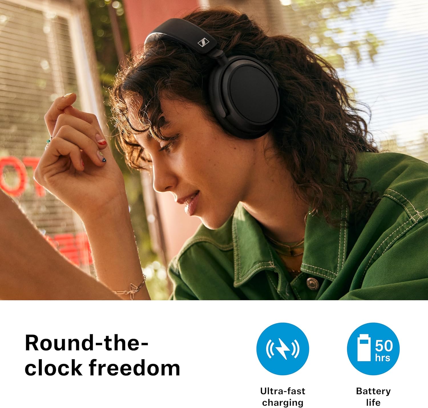 Sennheiser ACCENTUM Plus - Wireless Bluetooth Headphones, Quick-Charge Feature, 50-Hr Battery Playtime, Adaptive Hybrid ANC, Black