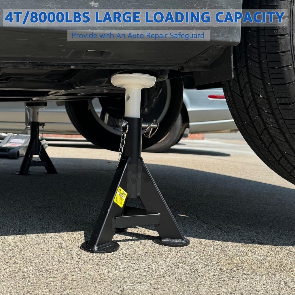 HKTE 4 Ton Heavy Duty Jack Stands, Low Profile, Security Locking Pins, 8,000 lbs Capacity, 2pack