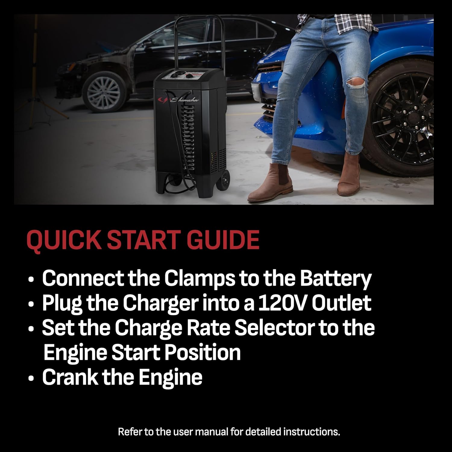 Schumacher Electric Manual Battery Charger & Engine Starter – 6V/12V 200A Heavy-Duty Auto Battery Charger with 40A Boost Mode, Color-Coded Clamps, 6-Foot Output Cables & Rugged Design SC1446