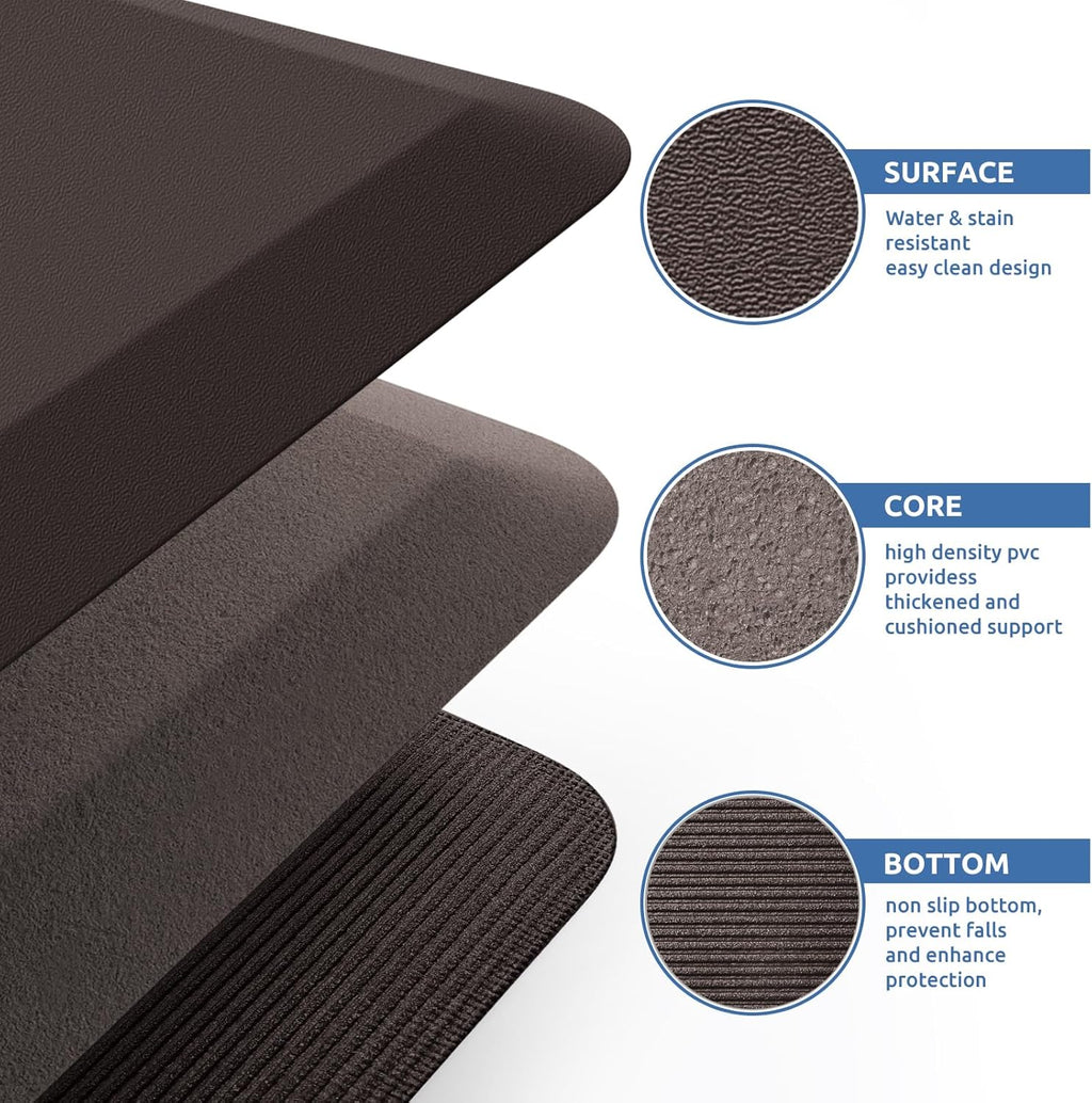 KitchenClouds Kitchen Mat Cushioned Anti Fatigue Rug 20"x39" Waterproof, Non Slip, Standing and Comfort Desk/Floor Mats for House Sink Office (Chocolate)