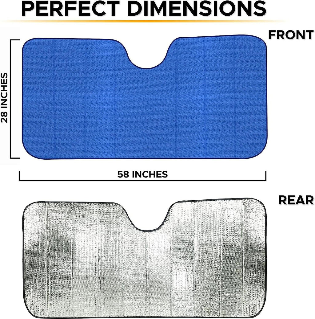 EcoNour Accordion Car Windshield Sun Shade (Blue) | Reflective Car Window Shades for Front Window | Sun Visor Blocks Heat & UV Rays | Controls Interior Temperature | 58 x 28 Inches