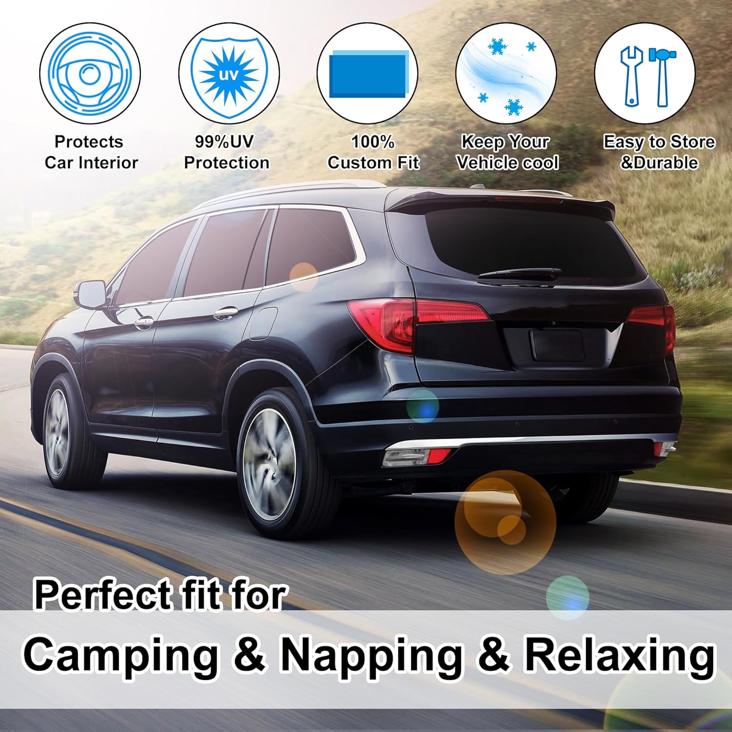 TINGLU Window Shades for Honda Pilot 2016-2025 EX-L Special Edition Elite Black Edition Touring Accessories Car Side Full Windows Rear Windshield Sun Shade Camping Sun UV Rays Privacy Protection 8PCS