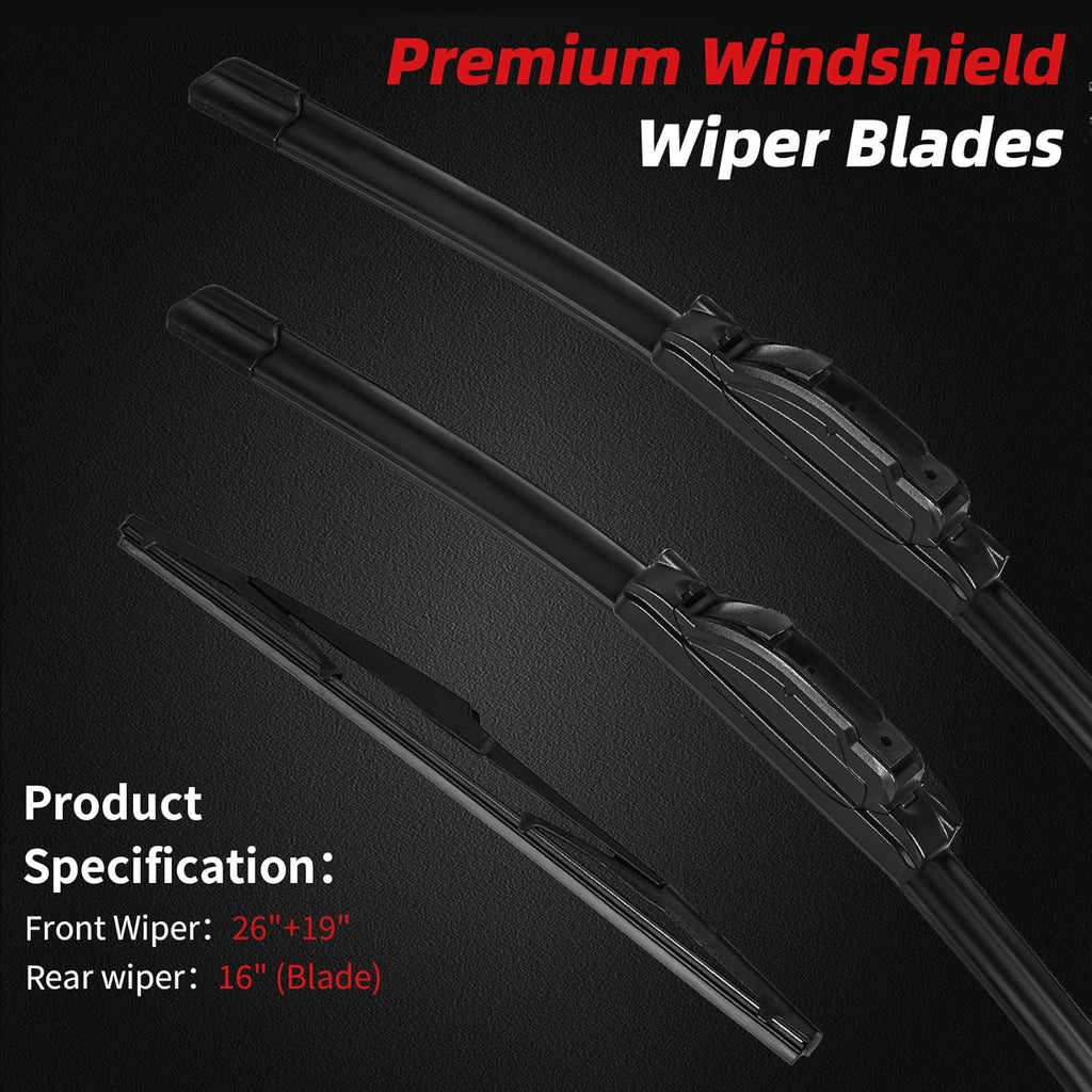 OTUAYAUTO Premium Windshield Wiper Blades - Replacement for Toyota Sienna 2006-2010 - Precision Fit, All-Weather Performance, Front and Rear Wiper Blades, J/U Hook - 26"+19"+16" (Pack of 3)