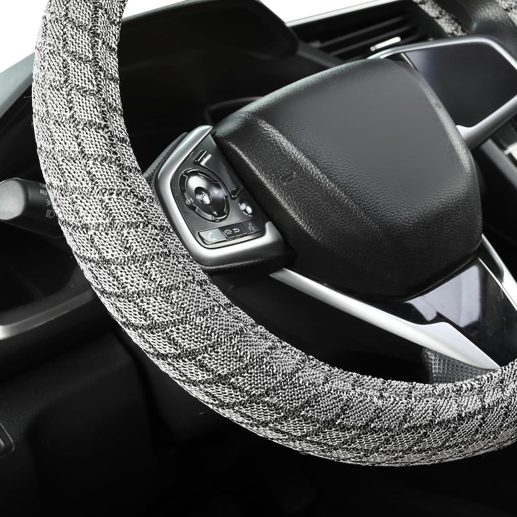 Auto Newer Breathable Steering Wheel Cover Suitable For Four Seasons，Anti-Slip Design，Odorless，Easy Carry ，Unviersal Fit for Truck SUV Sedans Vans，Interior Accessories Standard Size[14" 1/2-15"]（Grey）