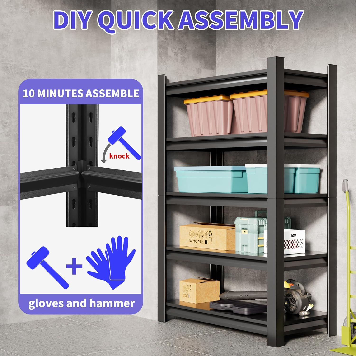5-Tier Heavy Duty Metal Garage Shelving Unit, 24" D x 48" W x 87" H, Industrial Style, Adjustable Shelves, 3000 lbs Capacity