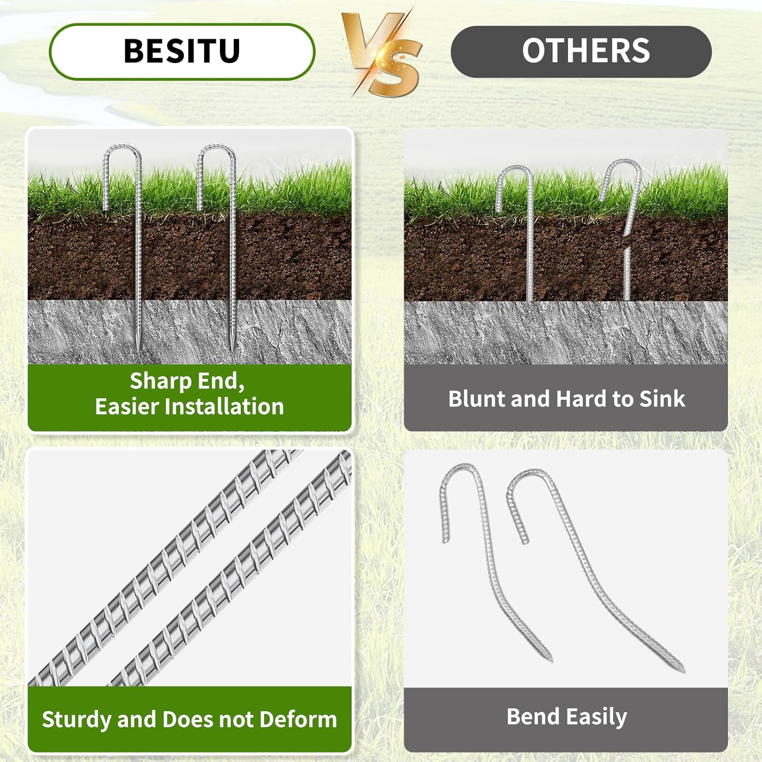 12 inch Stakes Heavy Duty 100-Pack J Hook Metal Fence Stake for Dogs Digging Tent and Outdoor Decorations Inflatables Rebar Metal Spikes for Ground