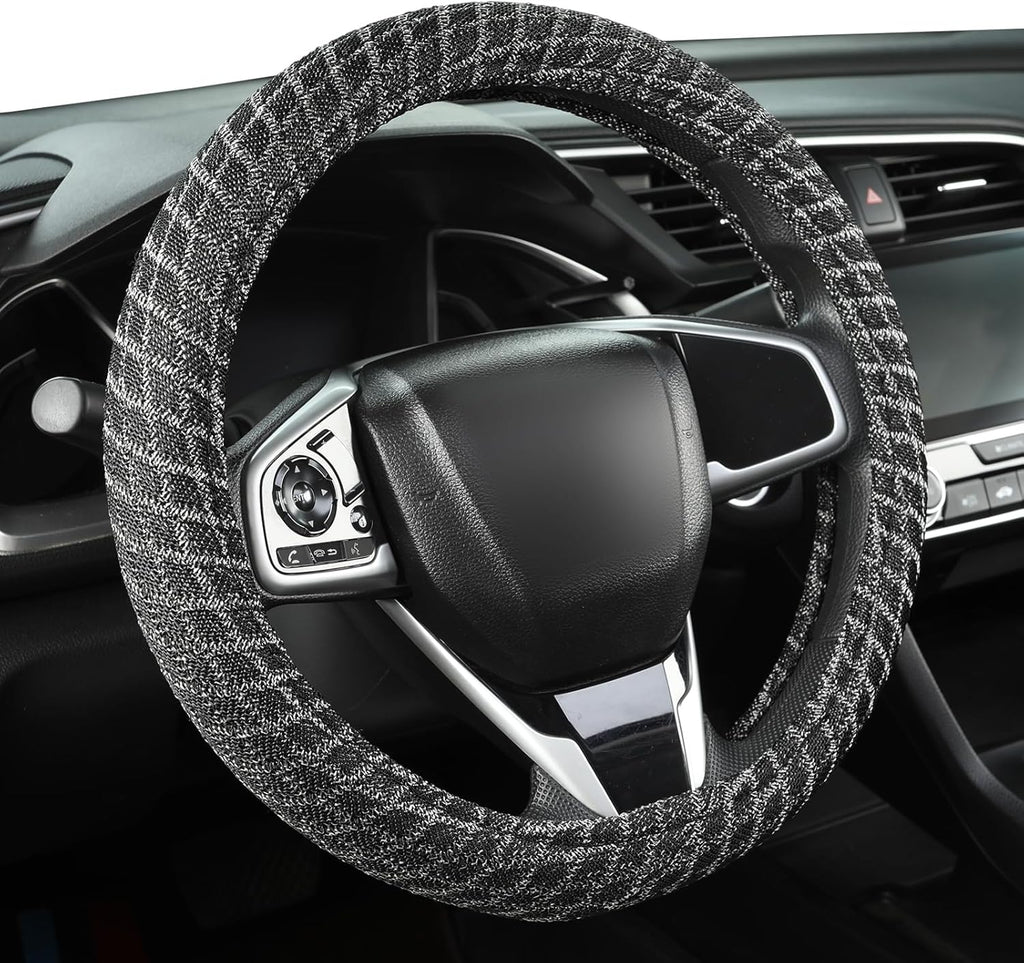 Auto Newer Breathable Steering Wheel Cover Suitable For Four Seasons，Anti-Slip Design，Odorless，Easy Carry Unviersal Fit for Truck SUV Sedans Vans,Interior Accessories Standard Size[14" 1/2-15"]（Black）