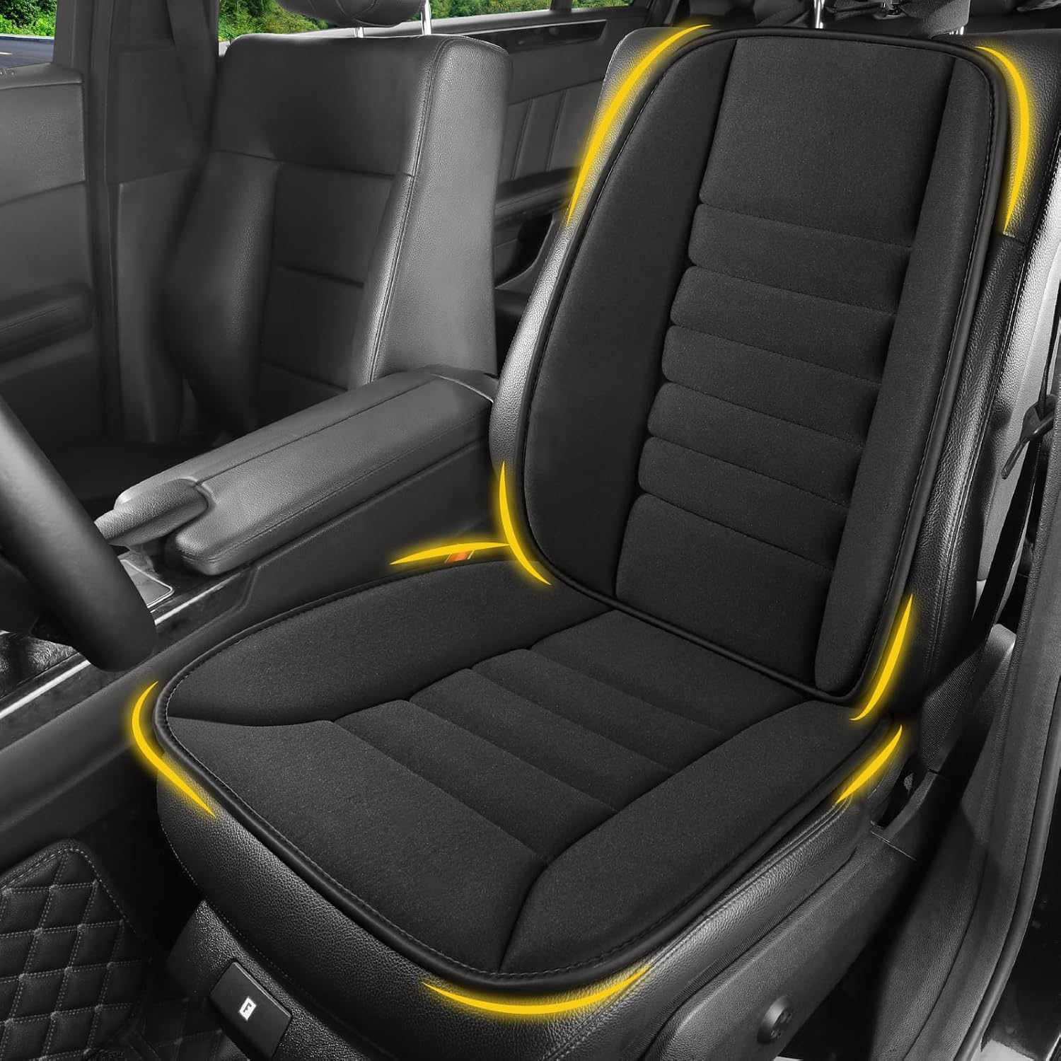 Car Seat Cushion with Back Support Pillow, Comfy Lumbar Support & Seat Cushion, Memory Foam Driving Pillow for Back-Sciatica Pain Relief, Auto Pad Suitable for Car, Truck, SUV - Black