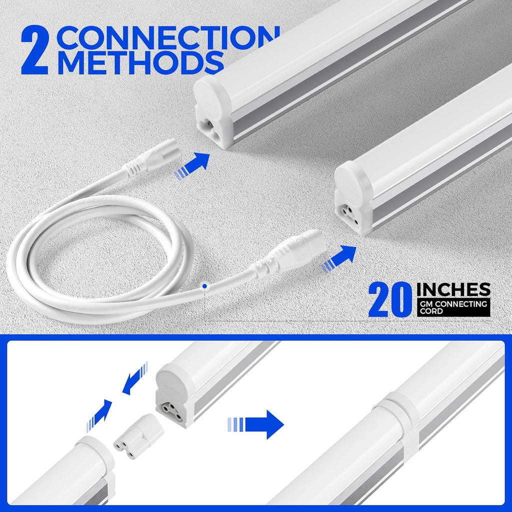 Barrina T5 4FT LED Shop Light, 2200lm,5000K Daylight White, 20W Utility Light Fixture, Ceiling and Under Cabinet Lights for Workshop Garage, Corded Electric with ON/Off Switch, 6 Pack
