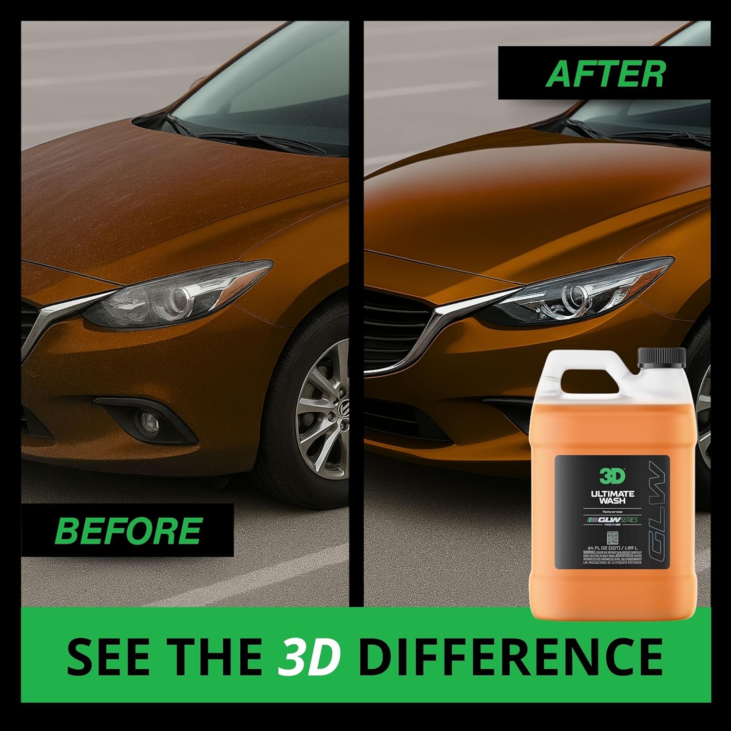 3D GLW Series Ultimate Wash – pH Neutral Car Wash Soap with Ultra Foam – Scratch-Free, High-Foaming Shampoo for Paint Protection – Safe for All Finishes - 16 oz