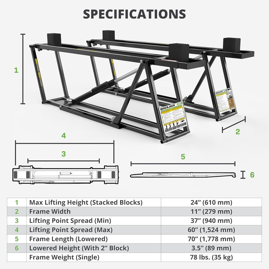 QuickJack 6000TL Portable Car Lift with 6,000lb Capacity, with 110V Power Unit, Safe & Portable Design Garage Lift for Home, Garage, Shop, or Mechanic Auto Repair